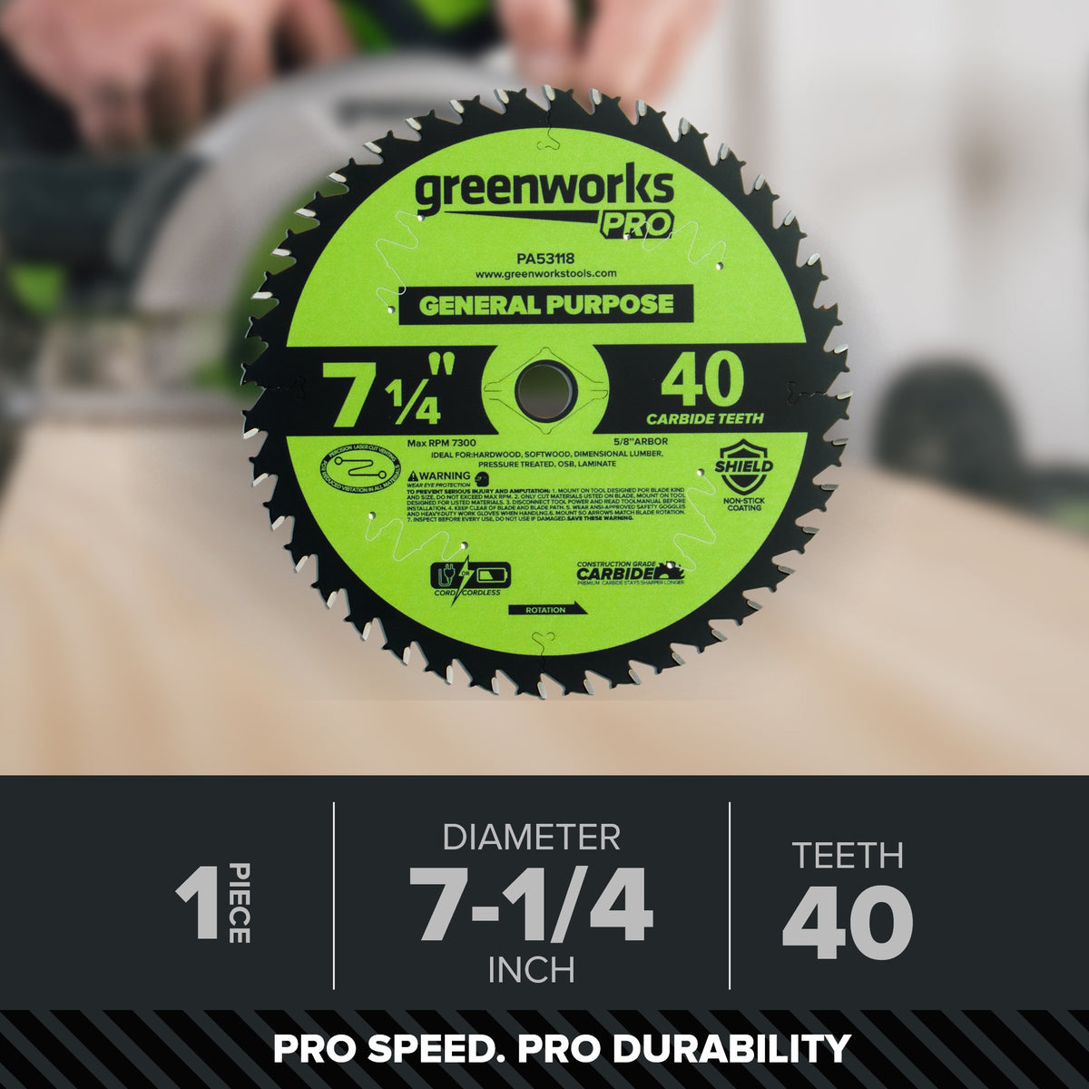 Pro 40-Tooth 7-1/4" General Purpose Circular Saw Blade with Construction-Grade Carbide Teeth