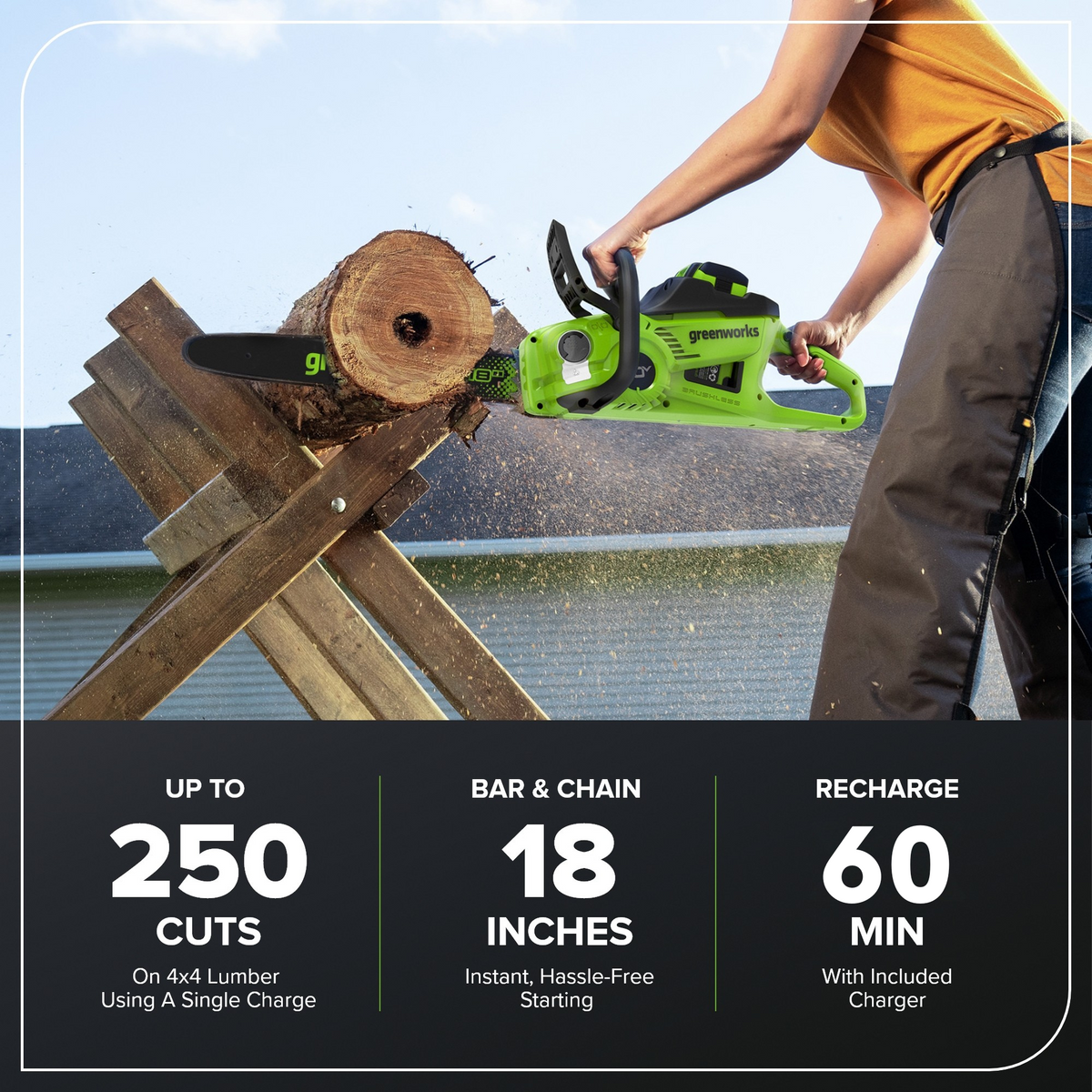 40V 18" Cordless Battery 2.0 kW Chainsaw: 5.0 Ah Battery and 5A Charger