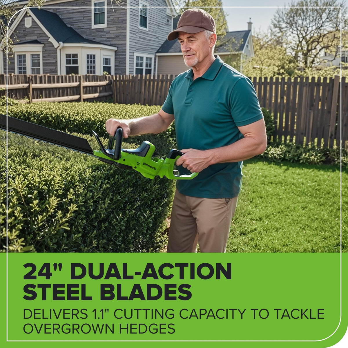 24V 24" Cordless Battery Hedge Trimmer: 2.0 Ah Battery and 2A Charger
