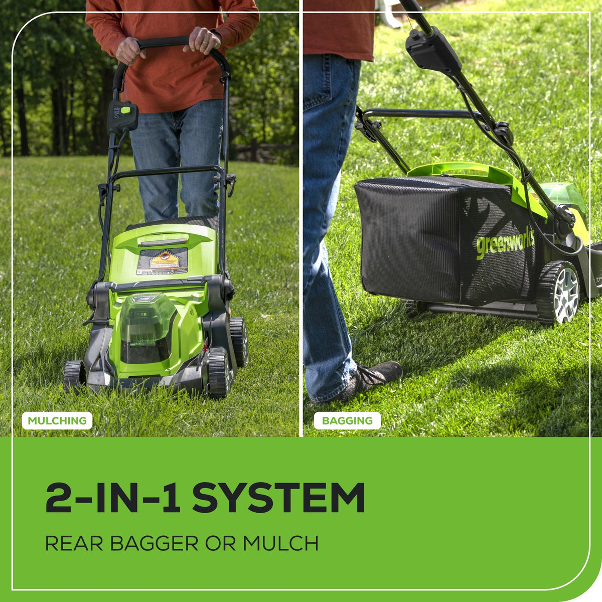 48V (24V x 2) 17" Push Cordless Lawn Mower, 320CFM Leaf Blower and 12" String Trimmer Combo Kit: (2) 4.0 Ah USB Batteries