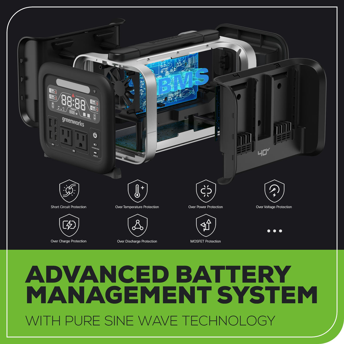 40V 500W 4-Slot Inverter Portable Power Station, (4) 4.0 Ah Batteries and Built-In Charger