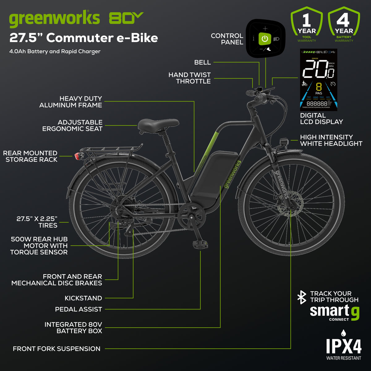 60V VENTURE Series 27.5" Electric Commuter Bike, 5Ah Battery and Charger