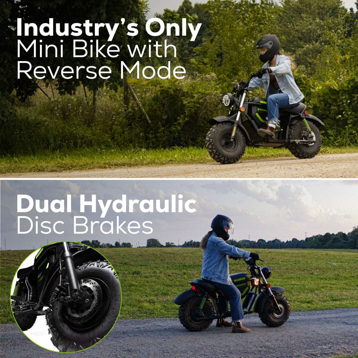 60V STEALTH Series Electric Mini-Bike: (2) 8.0 Ah Batteries and Dual-Port Rapid Charger