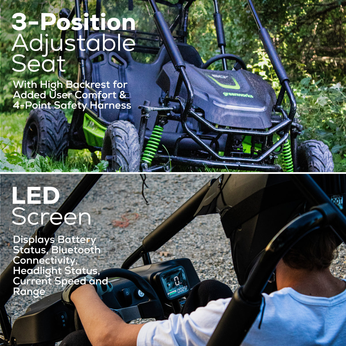 60V Gen 2 STEALTH Series All-Terrain 2-Seat Electric Youth Go-Kart: (2) 8Ah Batteries and Dual-Port Charger