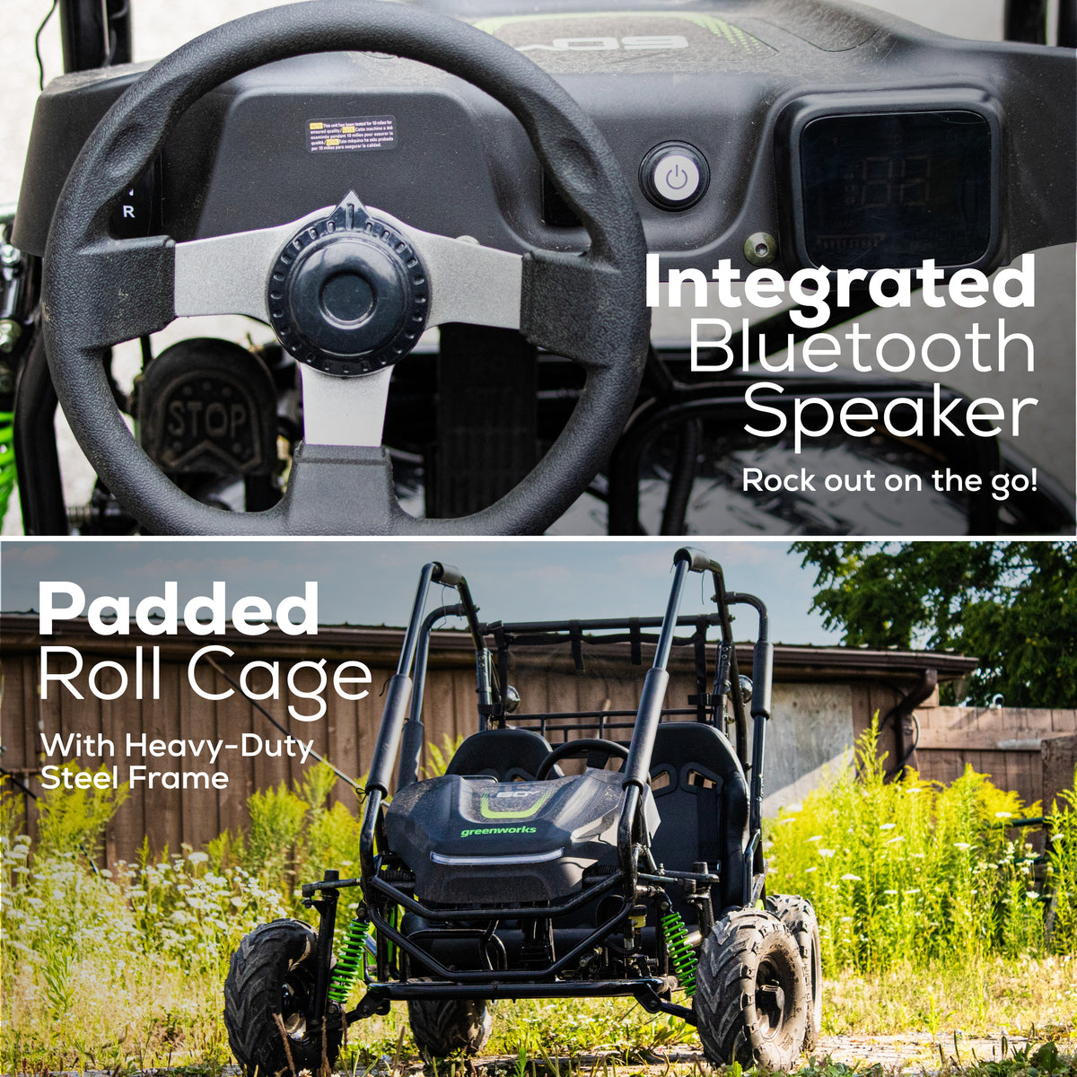 60V Gen 2 STEALTH Series All-Terrain 2-Seat Electric Youth Go-Kart: (2) 8Ah Batteries and Dual-Port Charger