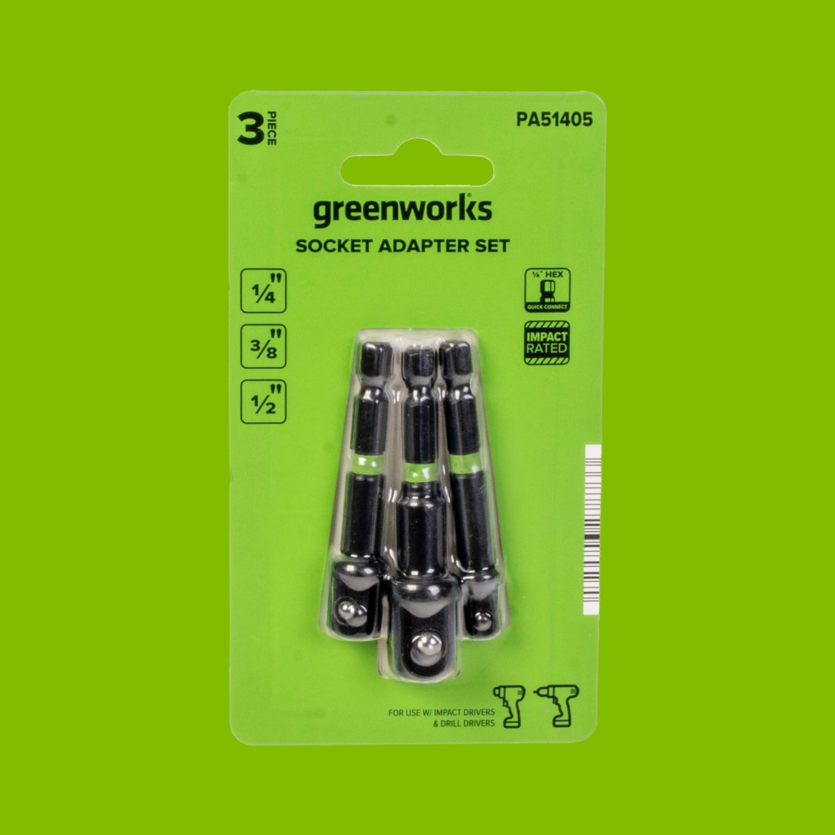 3-PC Impact-Rated Hex Shank Socket Driver Set