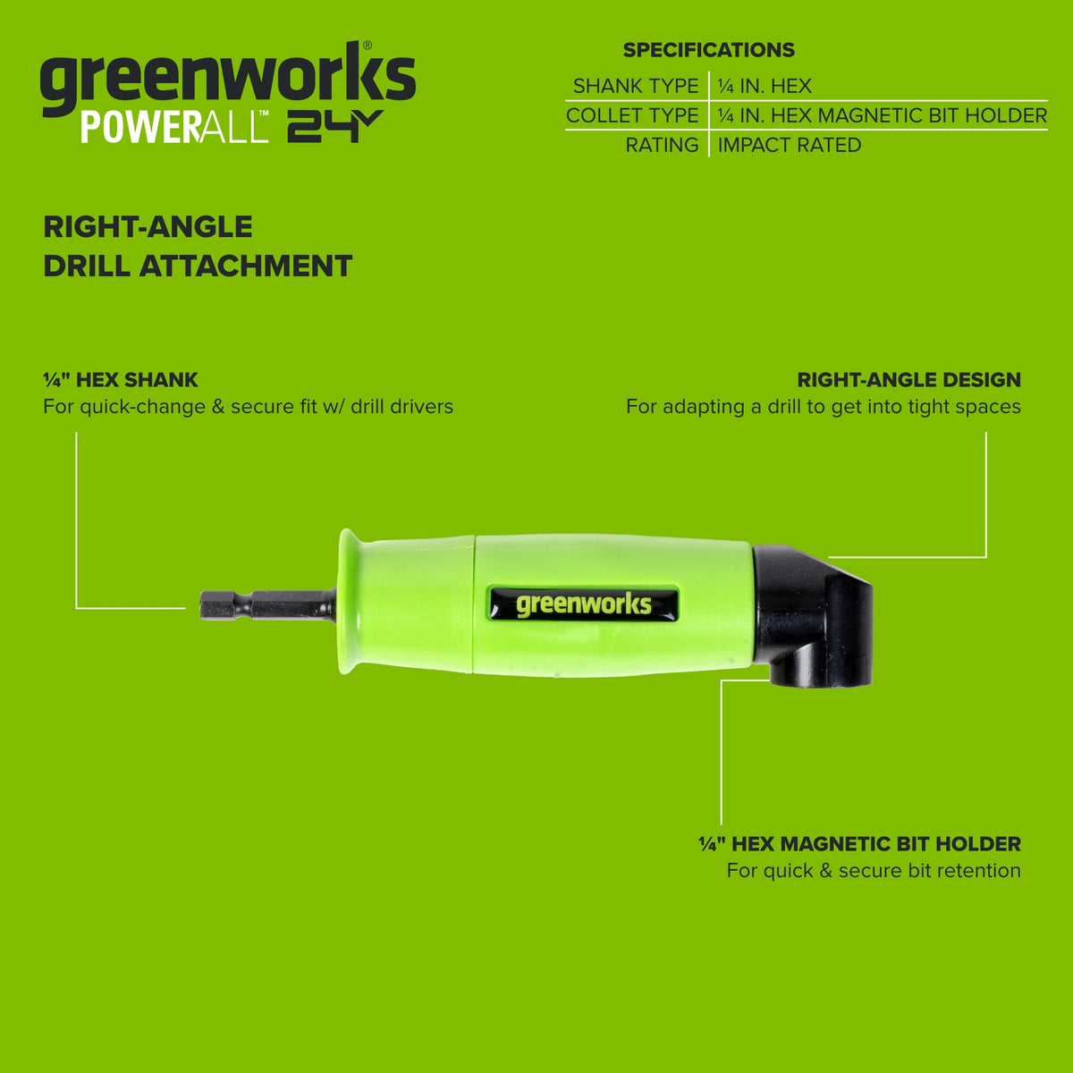 Magnetic 1/4" Hex Shank Right Angle Drill Attachment