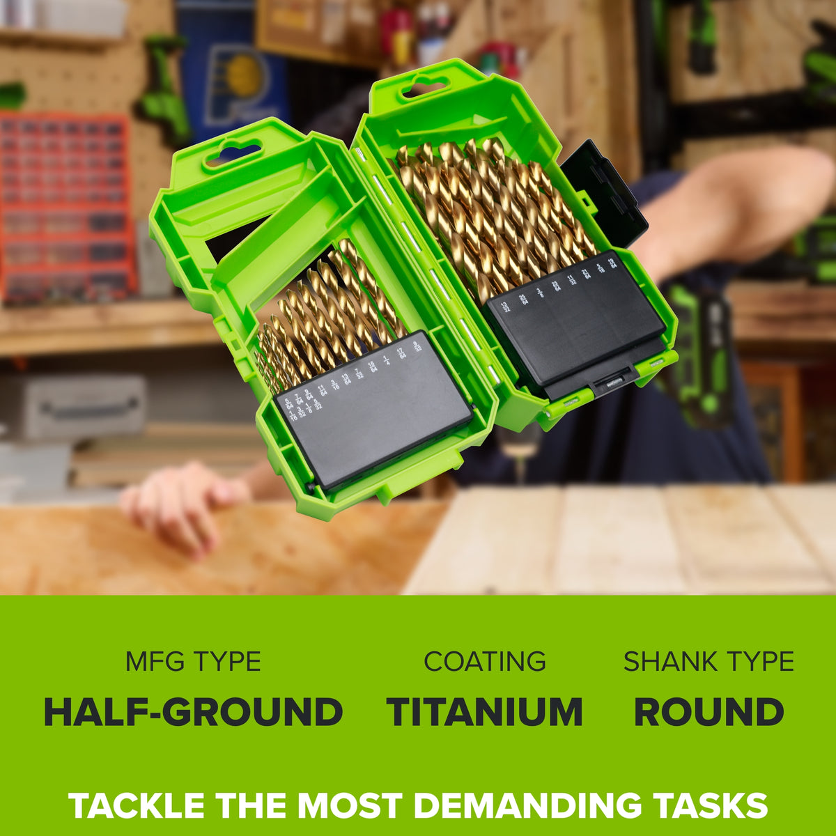 Half Ground 29-PC Titanium High-Speed Steel Index Drill Bit Set
