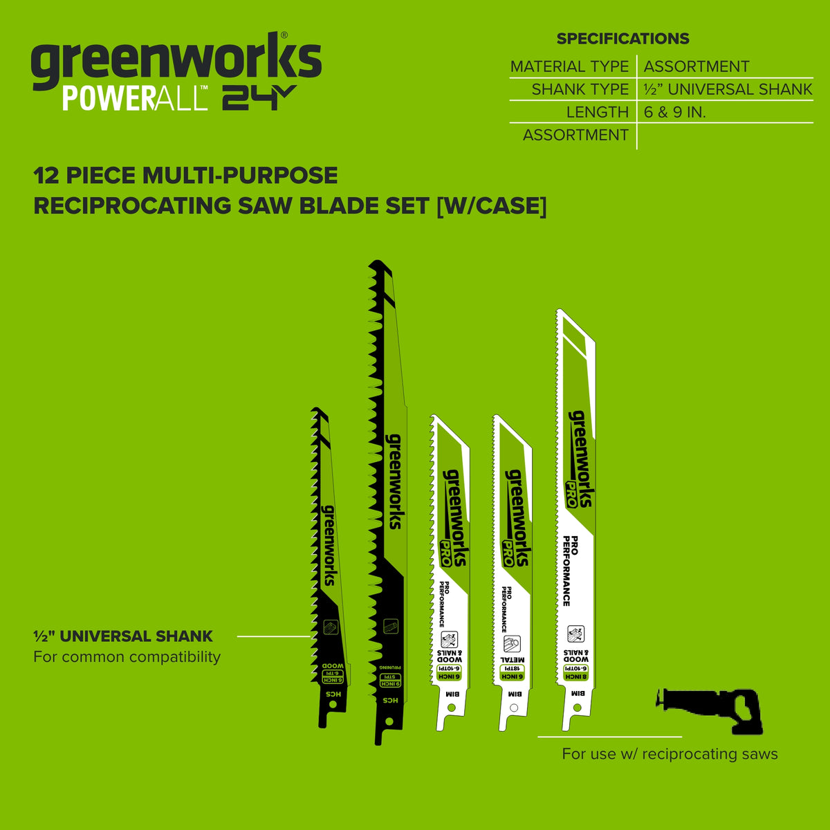 12-PC Multi-Purpose Reciprocating Saw Blade Set w/ Storage Case