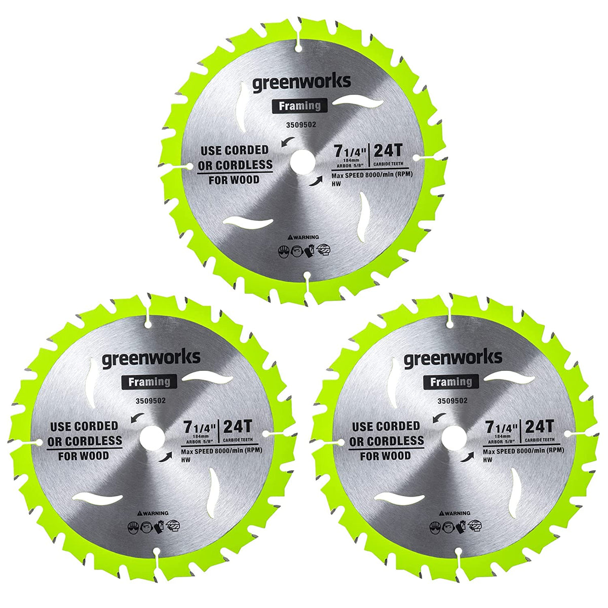 Greenworks 24V 7-1/4 " 24T Circular Saw Blades?3pc