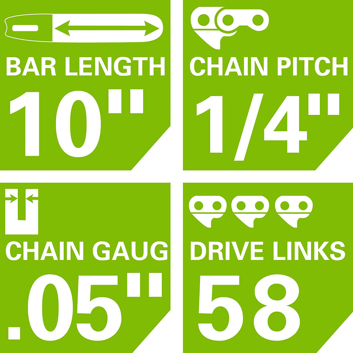 10" Pole Saw Chain, 1/4" Pitch, .050" Chain Gauge and 58 DL