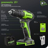 24V Brushless 1/2" 310 in/lbs Drill Kit: (2) 2Ah Batteries and Charger, 8-piece Bit Set and Tool Bag Included