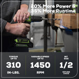 24V Brushless 1/2" 310 in/lbs Drill Kit: (2) 2Ah Batteries and Charger, 8-piece Bit Set and Tool Bag Included
