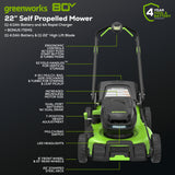 80V 22" Cordless Battery Dual Blade Self-Propelled Lawn Mower: (2) 4.0 Ah Batteries and Rapid Charger, LM2208S