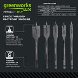 Pro 5-PC Spade Drill Bit Set w/ Full Threaded Pilot Point