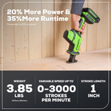 24V 1" One-Handed Compact Reciprocating Saw: 2.0 Ah Battery and Charger