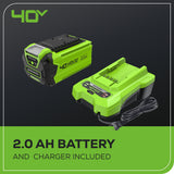 40V 8" Cordless Battery Pole Saw and Hedge Trimmer Attachment: 2.0 Ah Battery and Charger