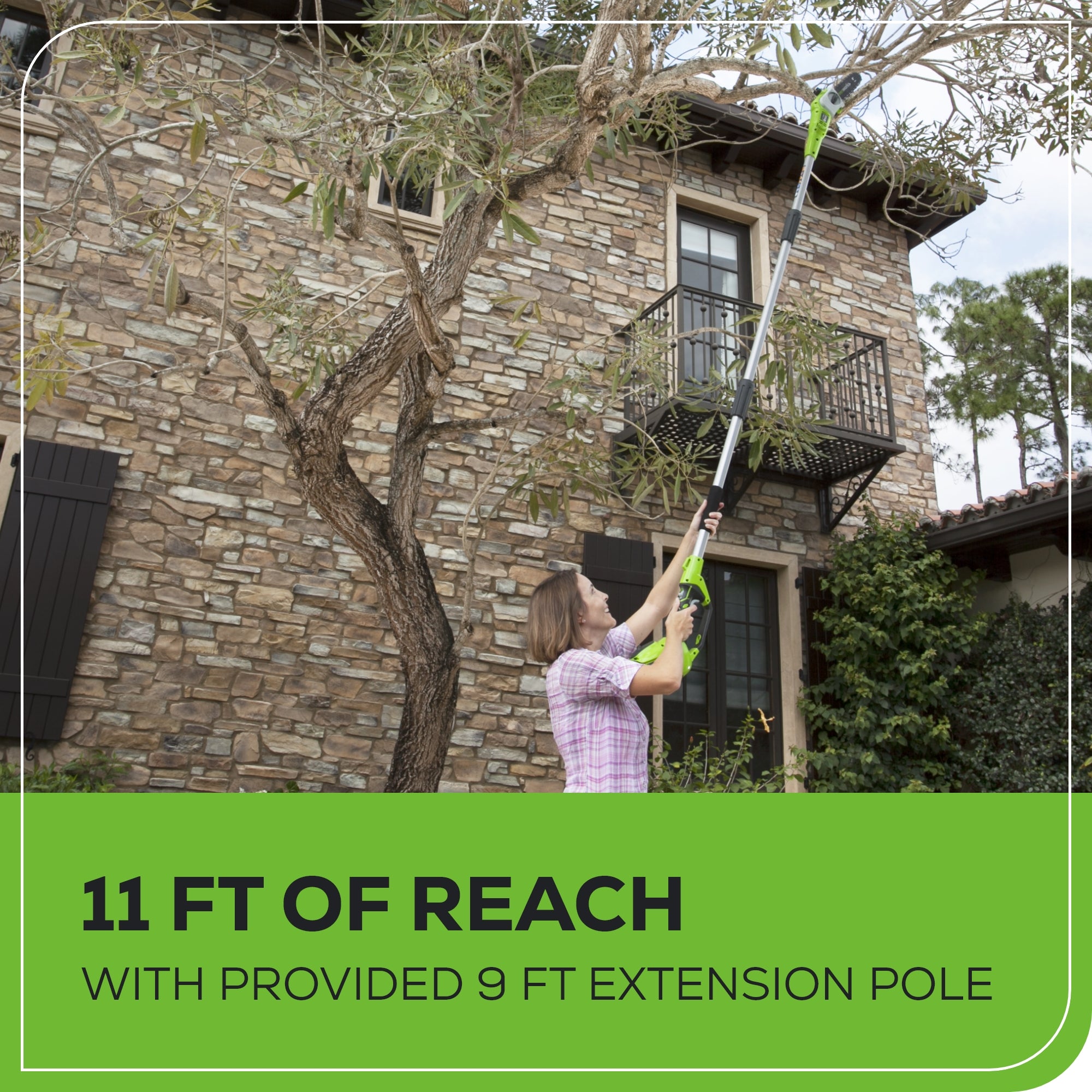 40V 8" Cordless Battery Pole Saw and Hedge Trimmer Attachment: 2.0 Ah Battery and Charger