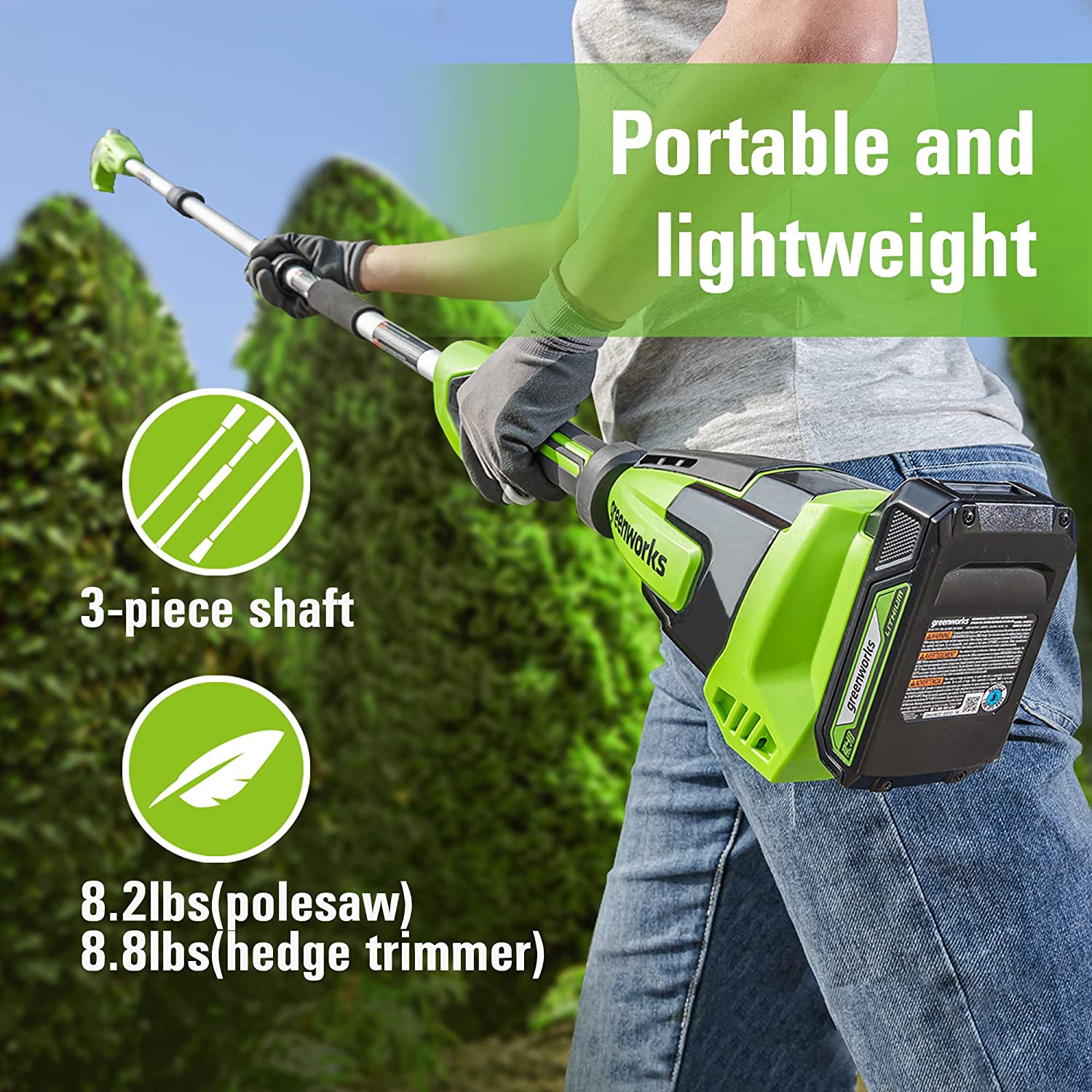 24V 8" Cordless Battery Polesaw and Pole Hedge Trimmer Combo Kit, 2Ah USB Battery and Charger