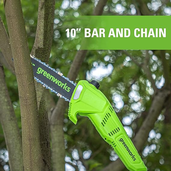 24V 10" Cordless Battery Polesaw and Pole Hedge Trimmer Combo Kit, 4Ah USB Battery and Charger