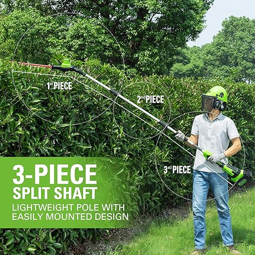 24V 10" Cordless Battery Polesaw and Pole Hedge Trimmer Combo Kit, 4Ah USB Battery and Charger