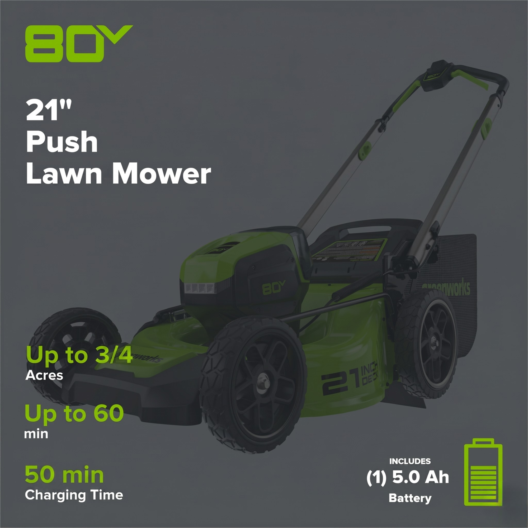 80V 21" Cordless Battery 4-in-1 Push Lawn Mower and 700CFM Blower Combo Kit: 5.0 Ah Battery and 6A Charger