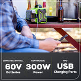 60V Cordless Battery 300 Watt Power Inverter: 2.5 Ah Battery and Charger