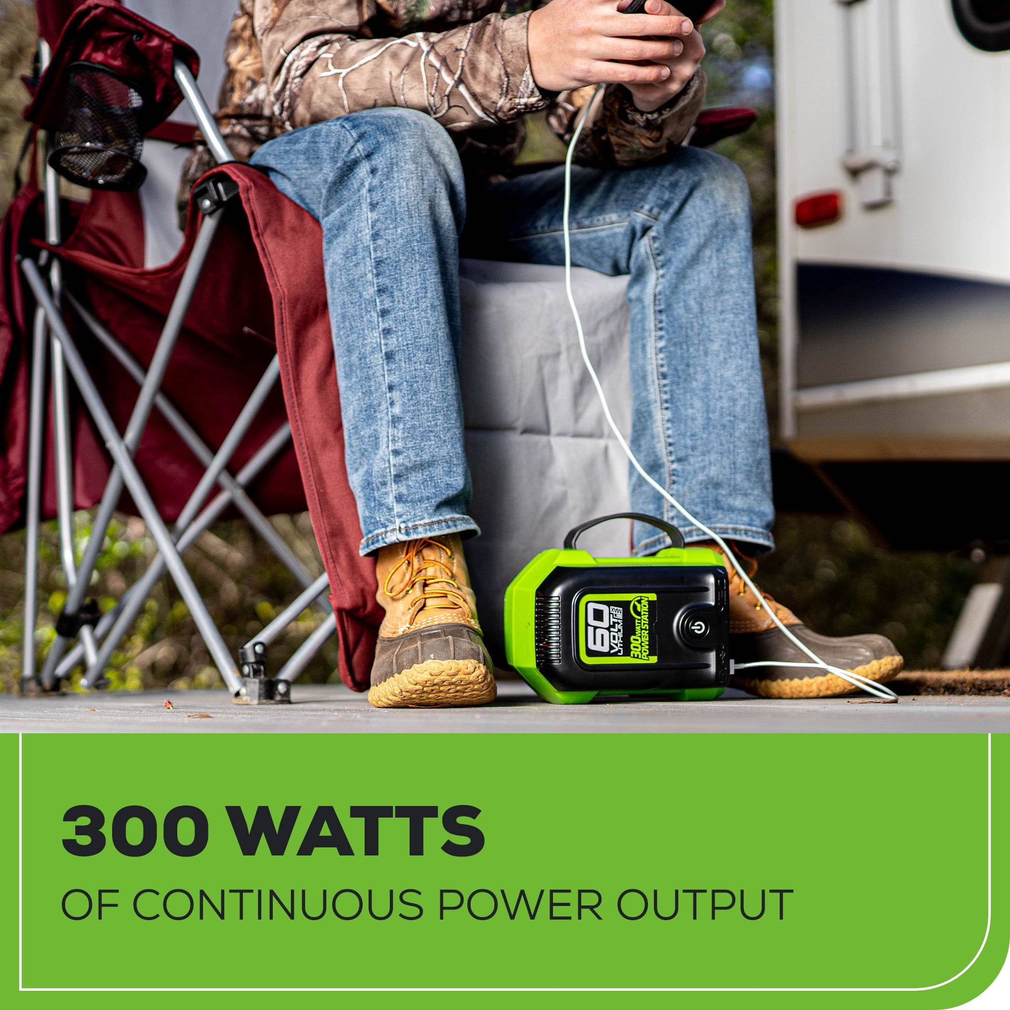 60V Cordless Battery 300 Watt Power Inverter: 2.5 Ah Battery and Charger