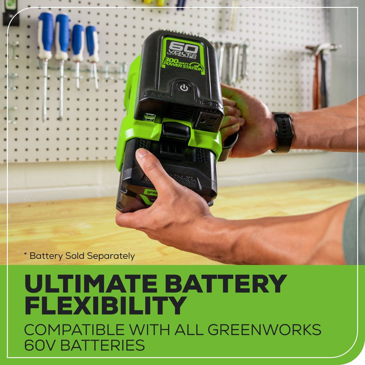 60V Cordless Battery 300 Watt Power Inverter: 2.5 Ah Battery and Charger