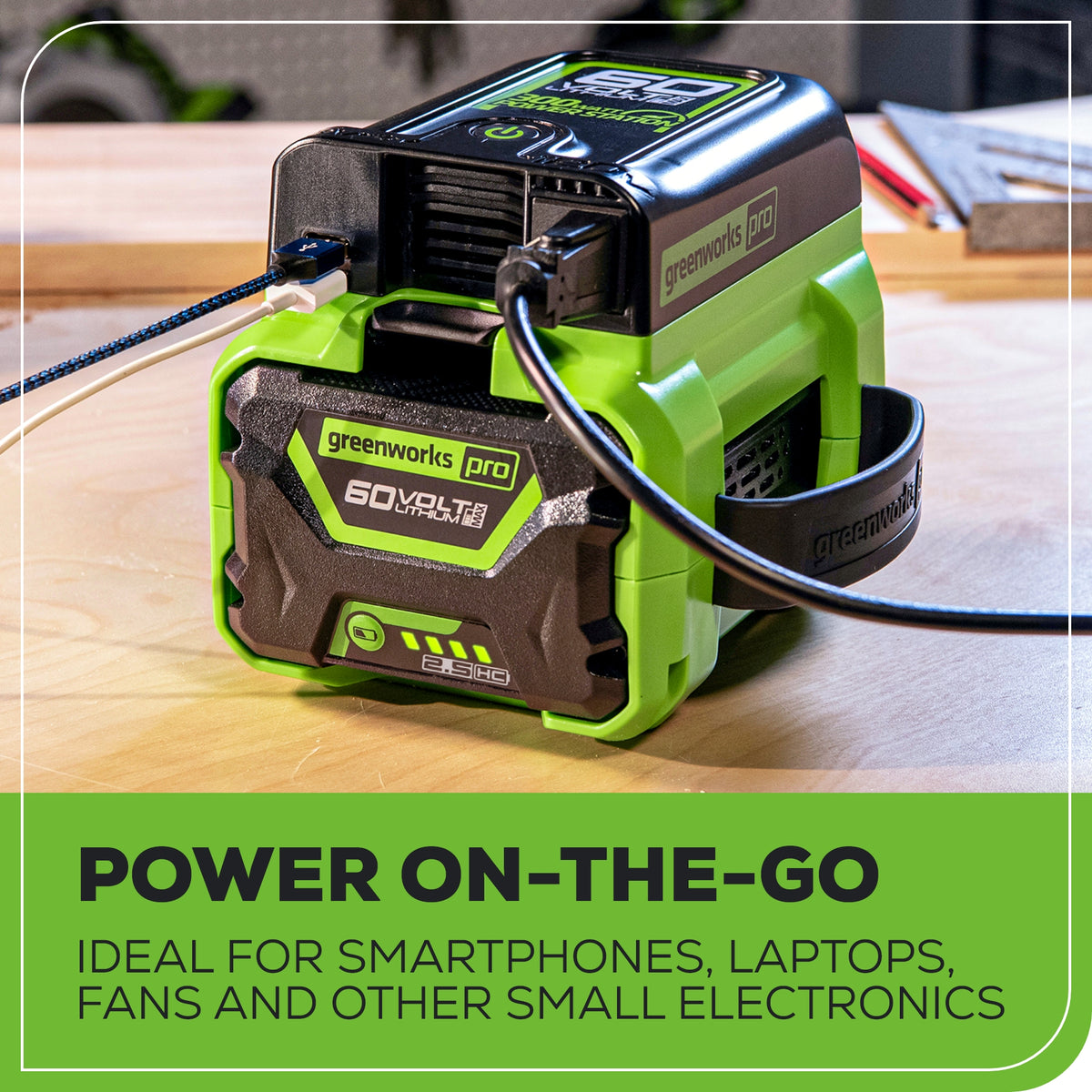 60V Cordless Battery 300 Watt Power Inverter: 2.5 Ah Battery and Charger