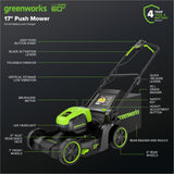 60V 17" Cordless Battery Push Lawn Mower and 610 CFM Jet Blower Combo Kit: 4.0 Ah Battery and Charger