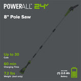 24V 8" Cordless Battery Pole Saw w/ 2.0 Ah Battery & Charger