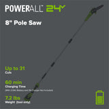 24V 8" Cordless Battery Pole Saw (Tool Only)