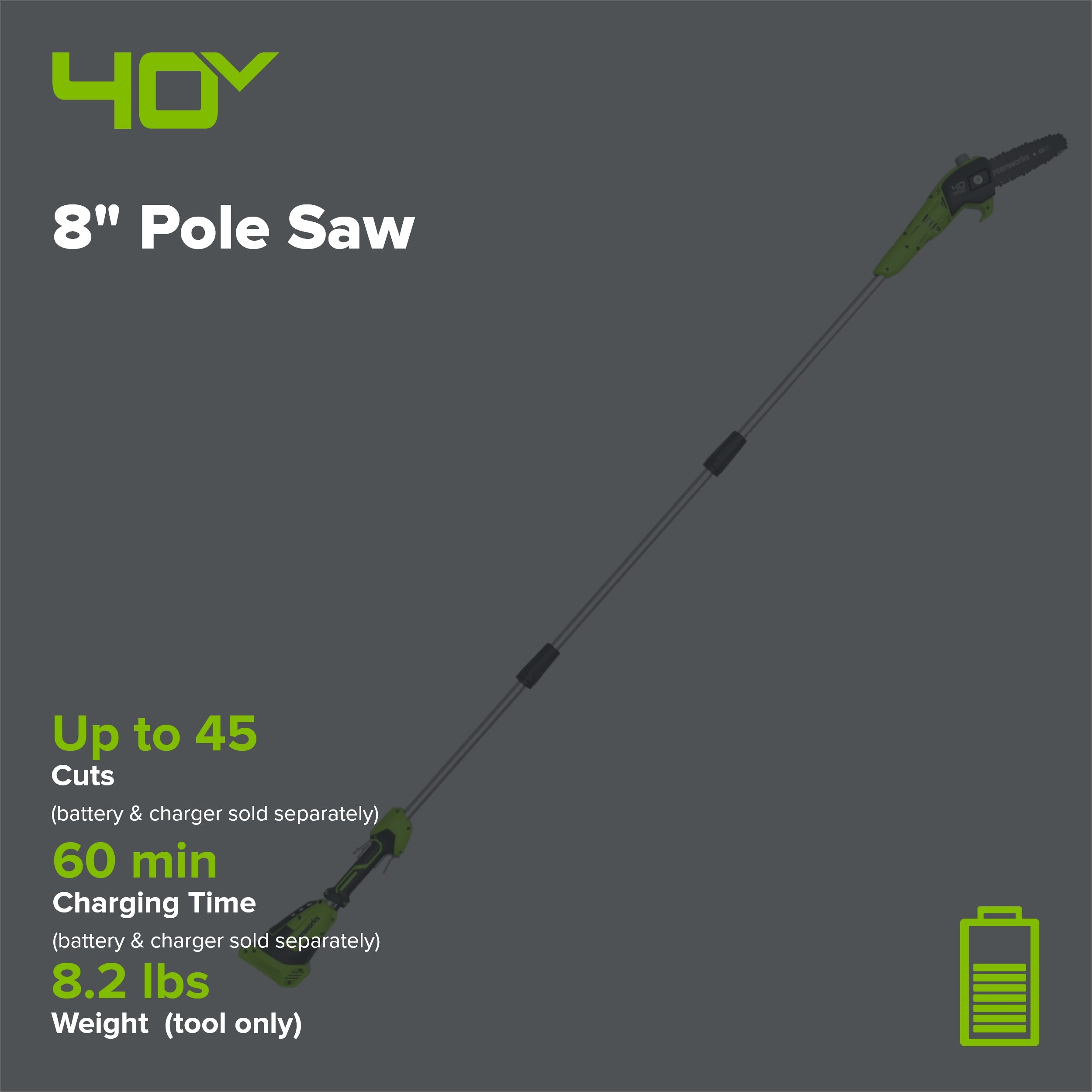 40V 8" Cordless Battery Pole Saw (Tool Only)