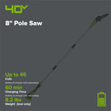 40V 8" Cordless Battery Pole Saw (Tool Only)