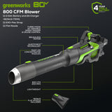 OPEN BOX 80V 800 CFM Brushless Leaf Blower w/ 2.5Ah Battery & Charger