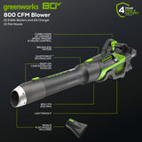 RENEWED 80V 800 CFM Brushless Leaf Blower: 2.5 Ah Battery and Charger