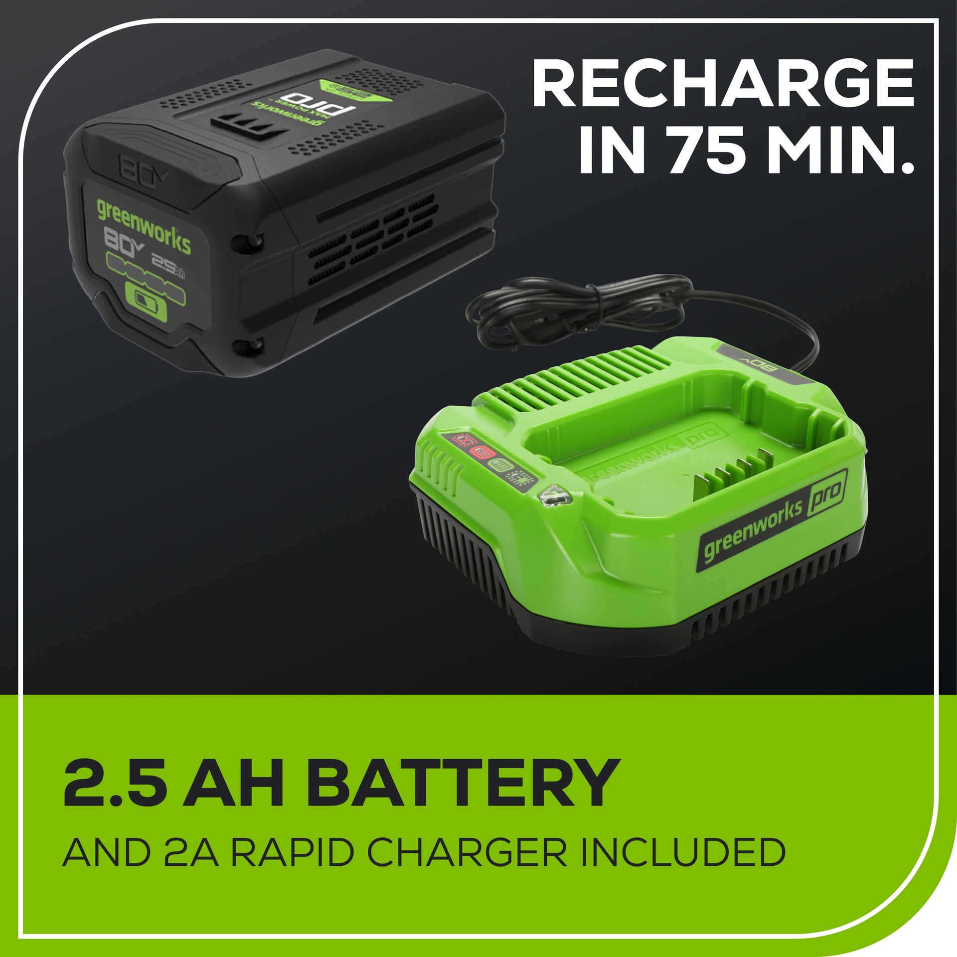 RENEWED 80V 800 CFM Brushless Leaf Blower: 2.5 Ah Battery and Charger