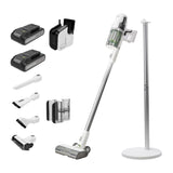 24V Cordless Battery White Stick Vacuum 3-in-1 Bundle: (2) 4.0 Ah USB Batteries and Charging Stand