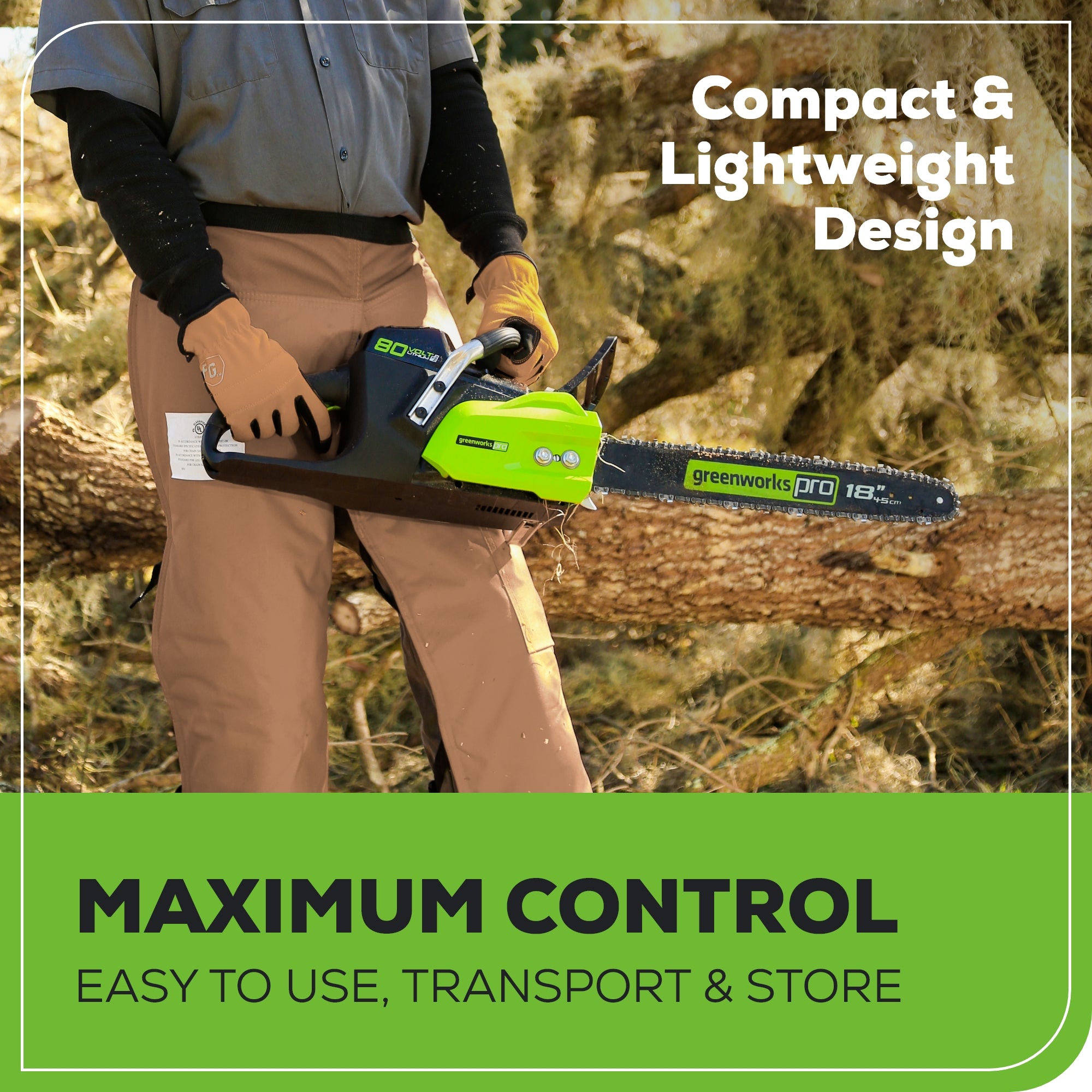 80V 18" Cordless Battery Chainsaw: 2.0 Ah Battery and Charger