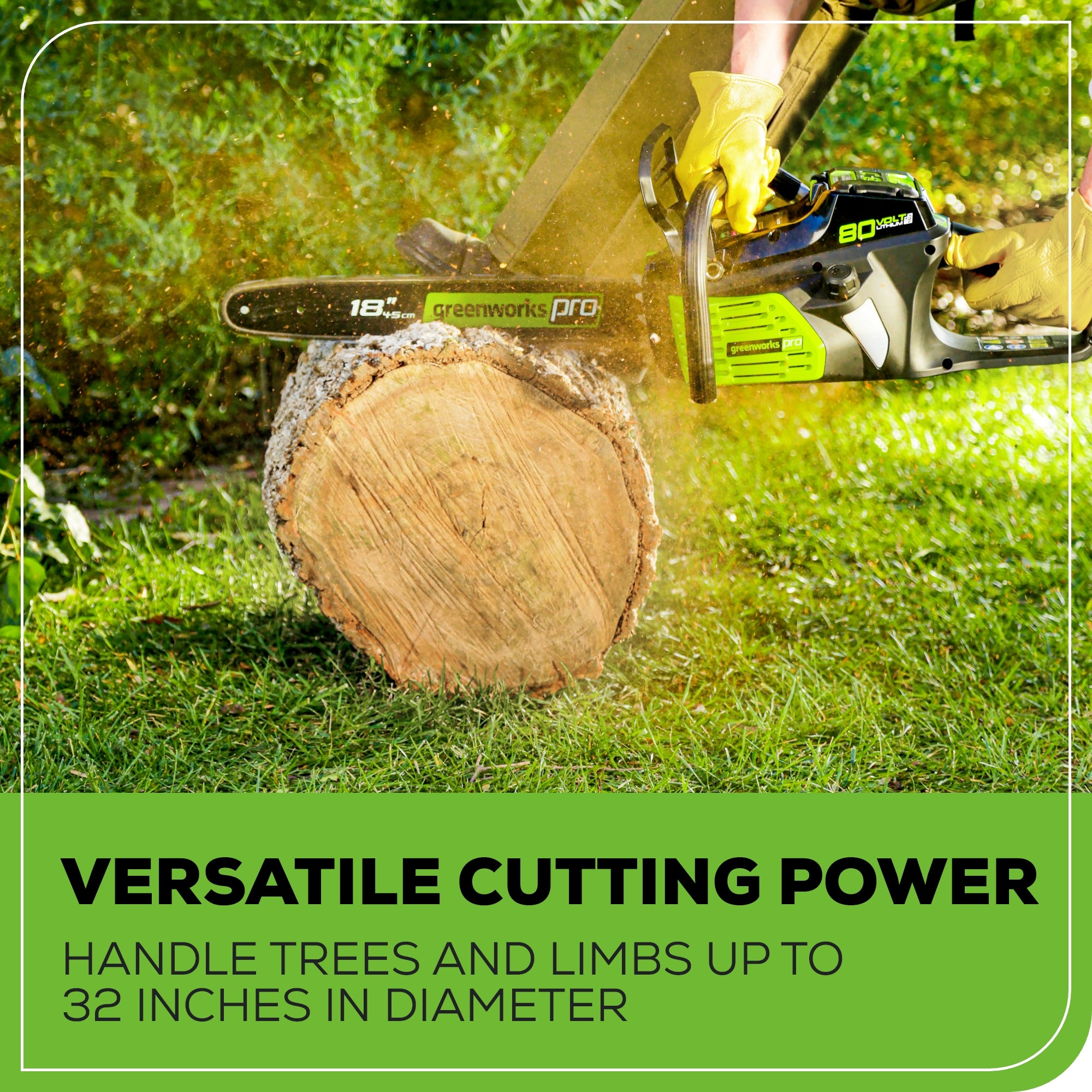 80V 18" Cordless Battery Chainsaw: 2.0 Ah Battery and Charger
