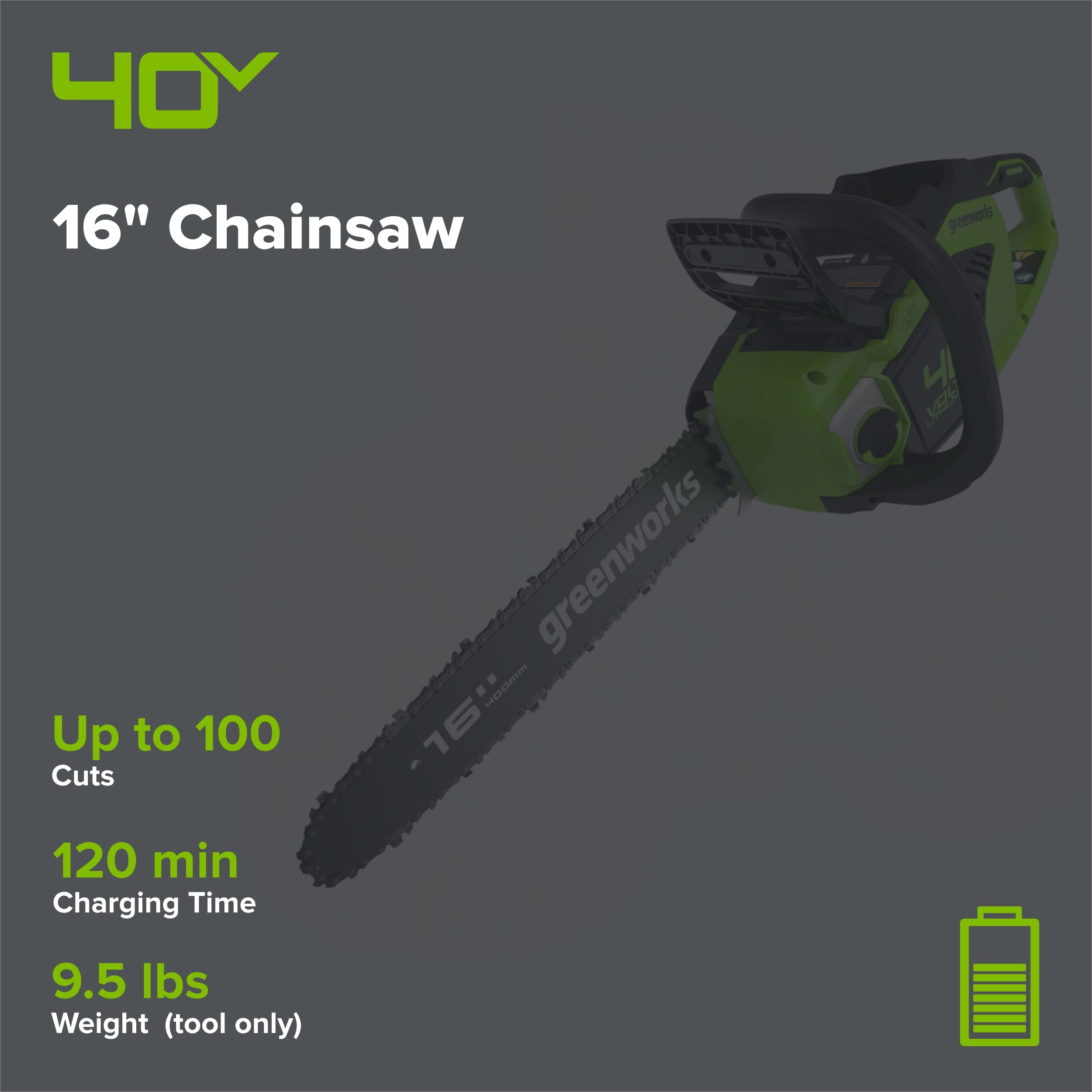 40V 16" Cordless Battery Chainsaw (Tool Only)