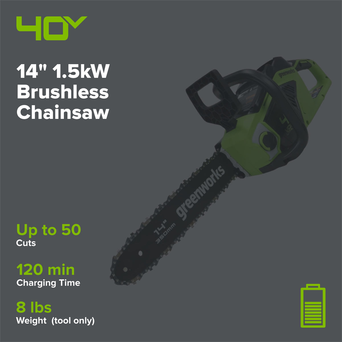 40V 14" 1.5kW Cordless BatteryBrushless Chainsaw (Tool Only)