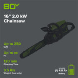 80V 16" 2.0kW Cordless Battery Chainsaw w/ 4.0 Ah Battery & Charger