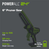 24V 6" Cordless Battery Brushless Pruner Saw: 2.0 Ah Battery and Charger