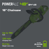 48V (24V x 2) 16" Cordless Battery Chainsaw: (2) 4.0 Ah USB Batteries and Dual-Port Charger
