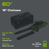 60V 18"Cordless Battery 2.0 kW Chainsaw and Hard Case, 4Ah Battery and Charger
