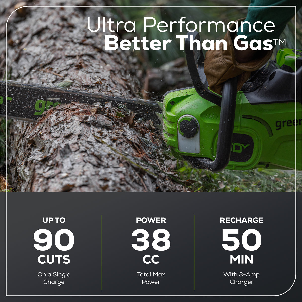 60V 16" 1.5kW Cordless Battery Chainsaw: 2.5 Ah Battery and 3A Charger