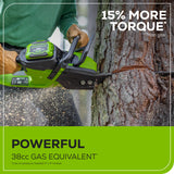 60V 16" 1.5kW Cordless Battery Chainsaw: 2.5 Ah Battery and 3A Charger