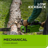 60V 16" 1.5kW Cordless Battery Chainsaw: 2.5 Ah Battery and 3A Charger